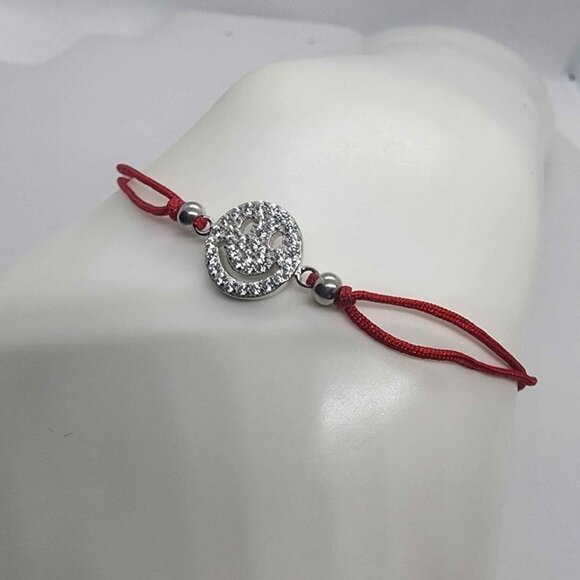 Sterling Silver 925 Happy Smile Design With Red String Bracelet - Picture 2 of 3